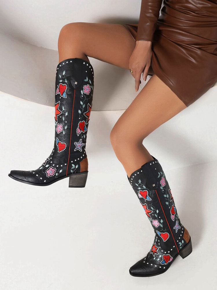 Black Pointed-Toe Block Heel Mid-Calf Boots — view 7