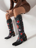 Black Pointed-Toe Block Heel Mid-Calf Boots — view 6