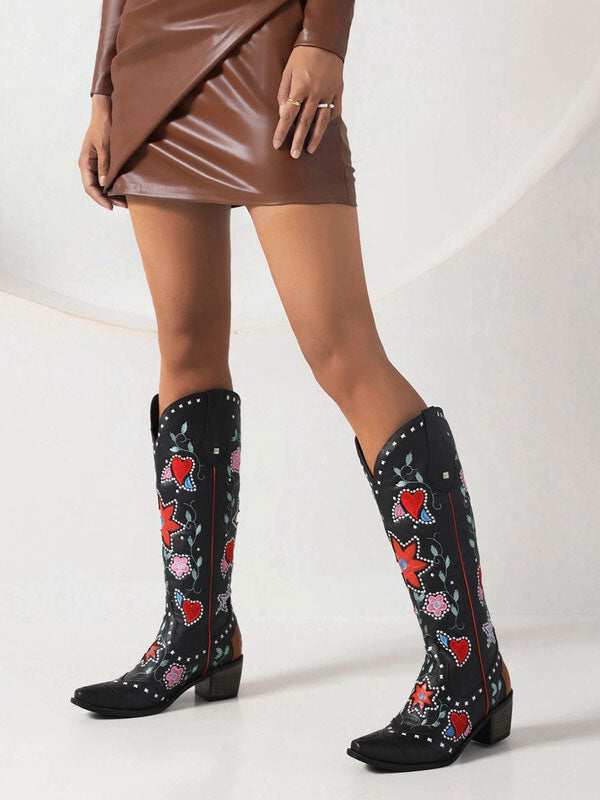 black pointed toe block heel mid calf boots — view 8