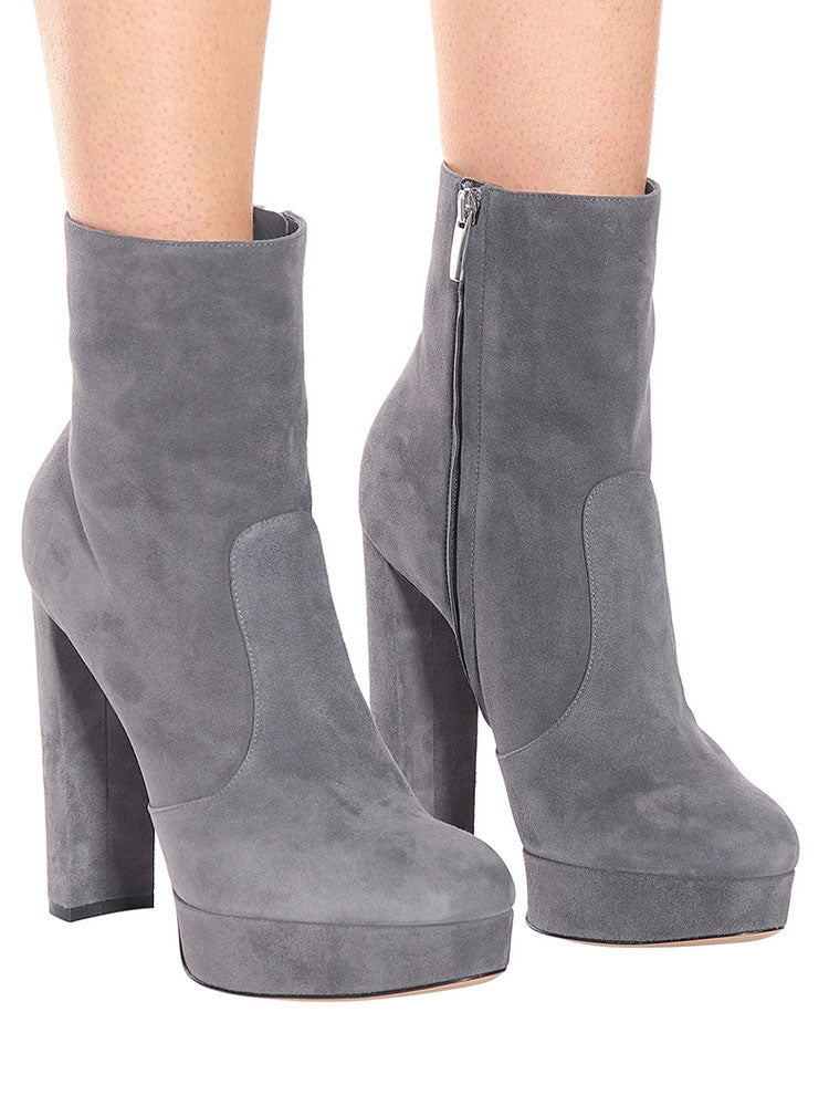 grey round toe platform block heel ankle boots — view 7