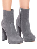 grey round toe platform block heel ankle boots — view 7