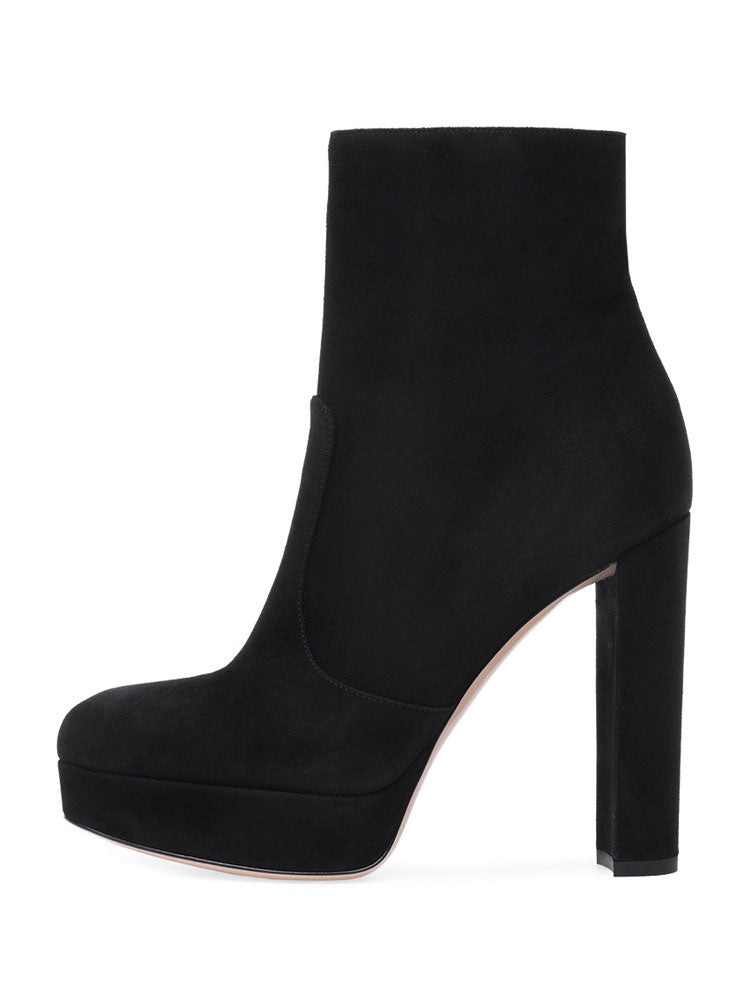 grey round toe platform block heel ankle boots — view 2