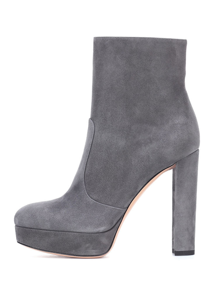 grey round toe platform block heel ankle boots — view 1