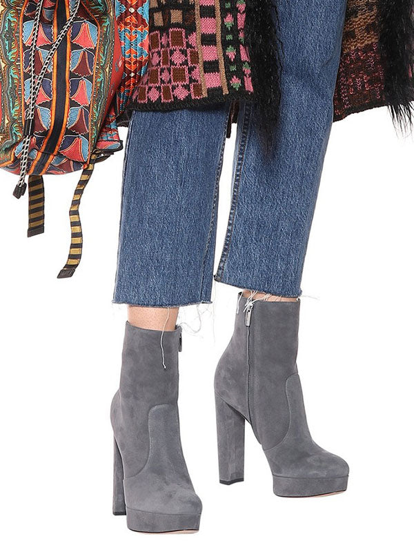 grey round toe platform block heel ankle boots — view 6