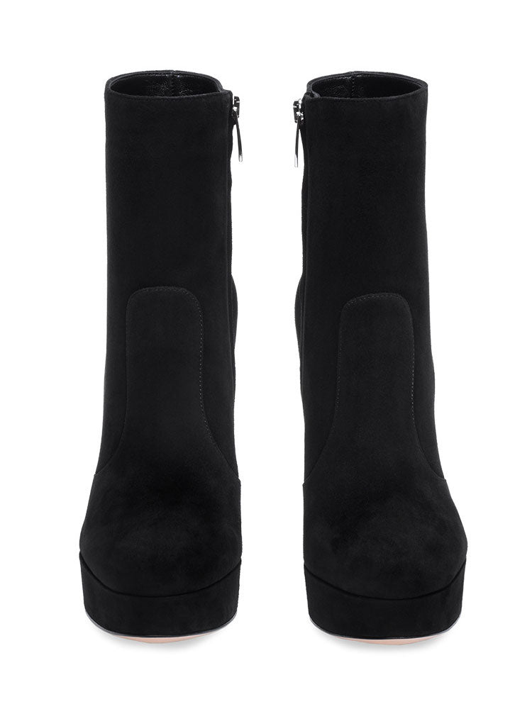 grey round toe platform block heel ankle boots — view 5