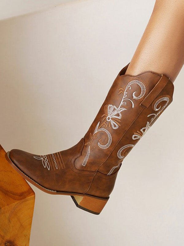 Brown Round-Toe Mid-Calf Boots — view 3