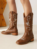Brown Round-Toe Mid-Calf Boots — view 1
