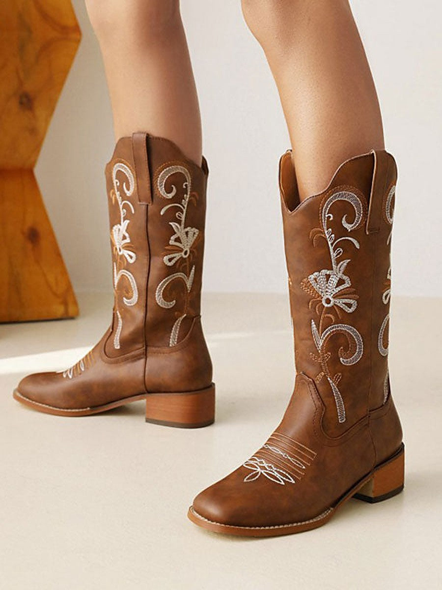 Brown Round-Toe Mid-Calf Boots — view 1