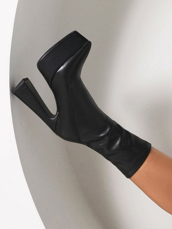 black pointed toe platform block heel ankle boots — view 5