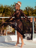 black long sleeve lace longline beach cover up — view 7