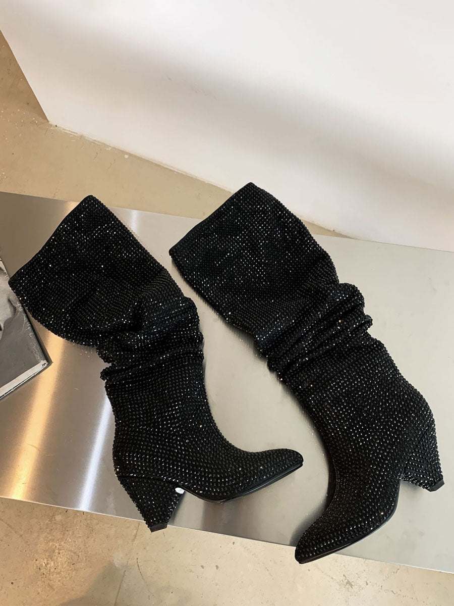 black embellished knee high boots — view 2