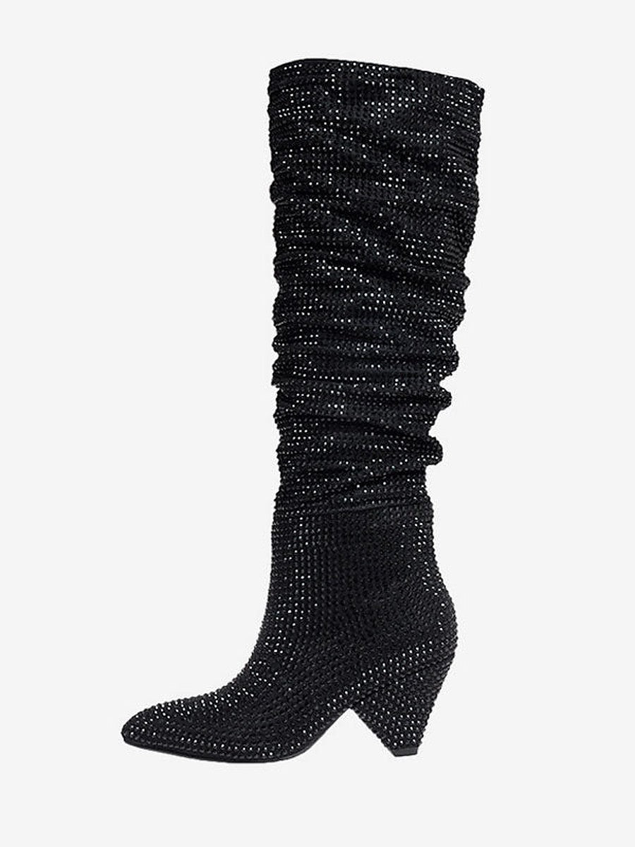 Black Embellished Knee-High Boots — view 1