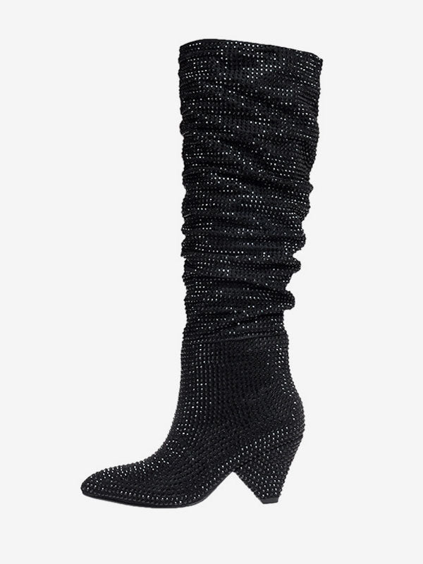 black embellished knee high boots — view 1