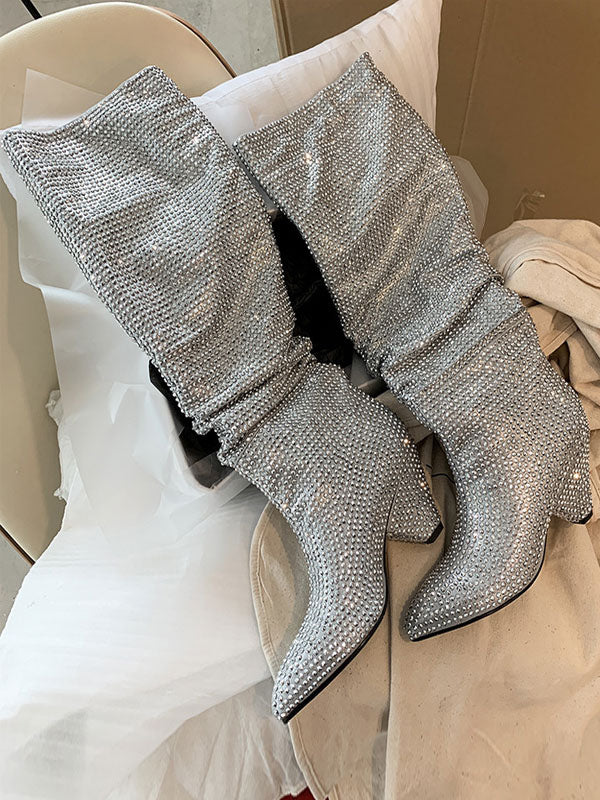 black embellished knee high boots — view 4