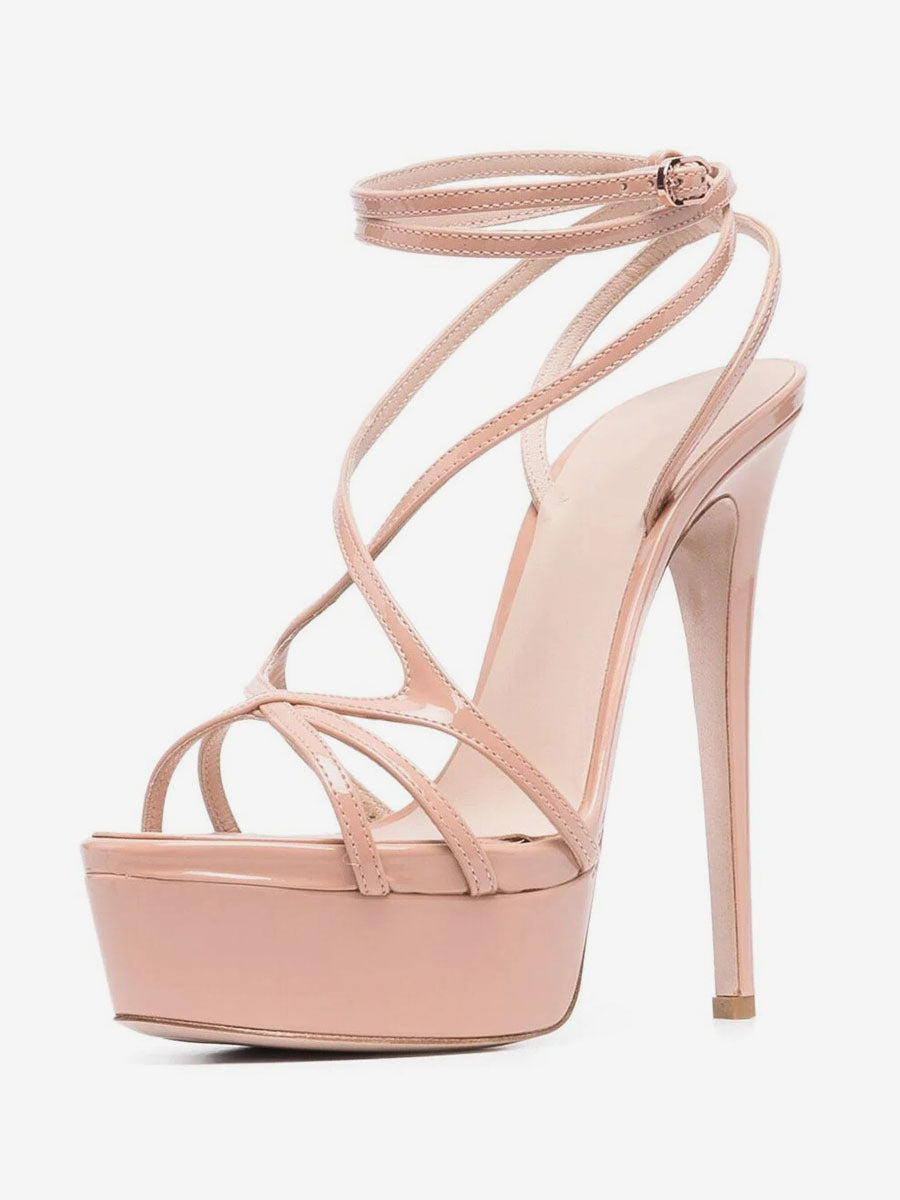 blush pink open toe platform strappy sandals — view 6