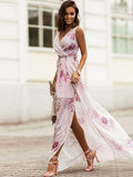 Pink V-Neck Wrap Side Split Maxi Dress — view 8