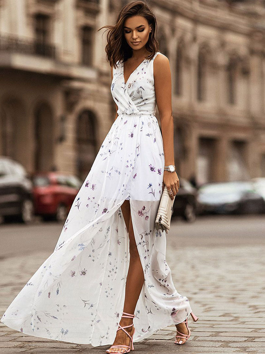 Pink V-Neck Wrap Side Split Maxi Dress — view 7