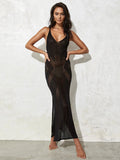 black sleeveless v neck beach cover up — view 6