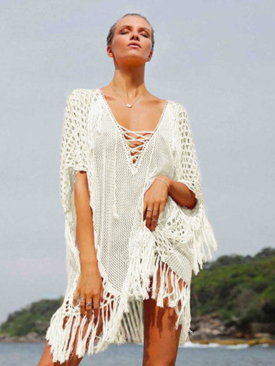Pink V-Neck Relaxed Beach Cover-Up — view 2