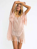 pink v neck relaxed beach cover up — view 3