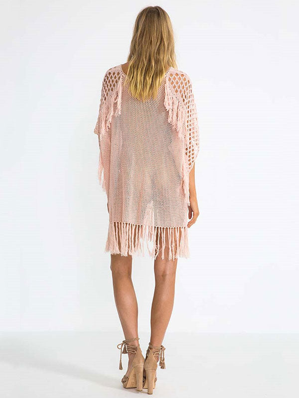 Pink V-Neck Relaxed Beach Cover-Up — view 4