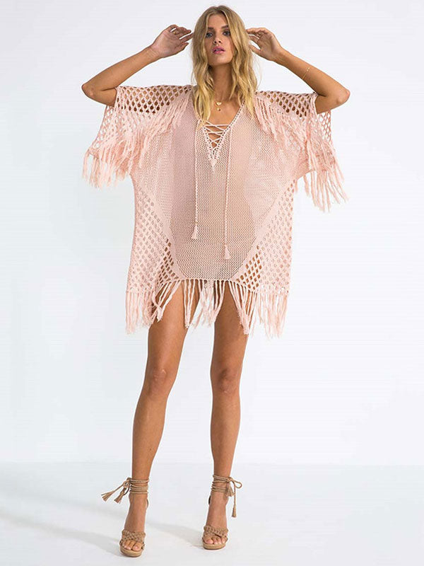 Pink V-Neck Relaxed Beach Cover-Up — view 6