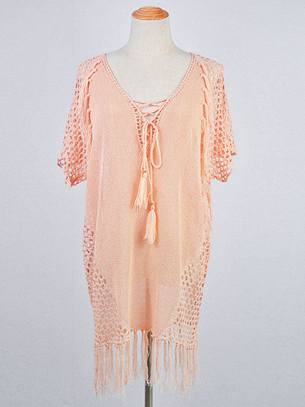 pink v neck relaxed beach cover up — view 7