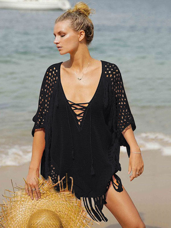pink v neck relaxed beach cover up — view 8