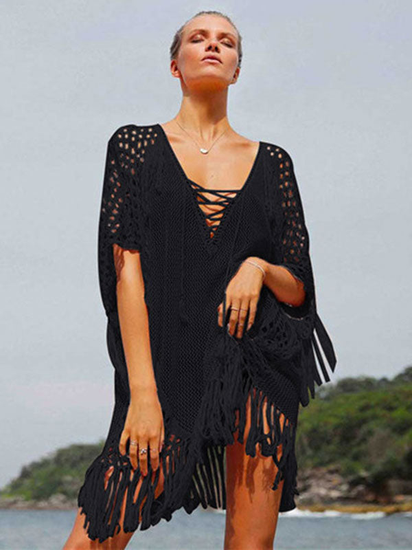Pink V-Neck Relaxed Beach Cover-Up — view 9
