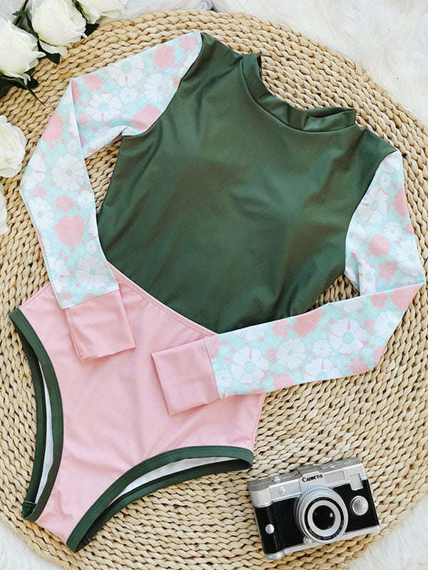 green lace up floral swimsuit — view 6