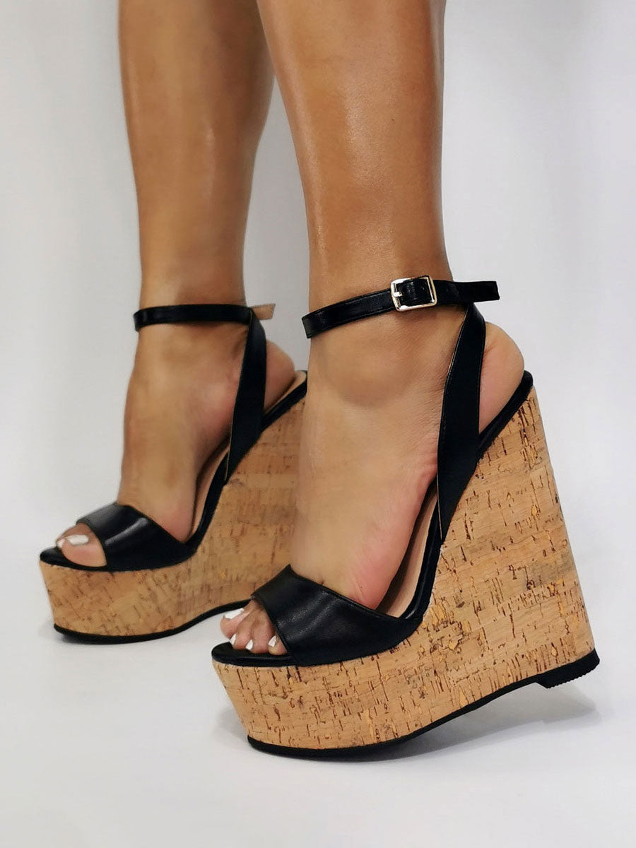 Black Curve Wedge Sandals — view 4