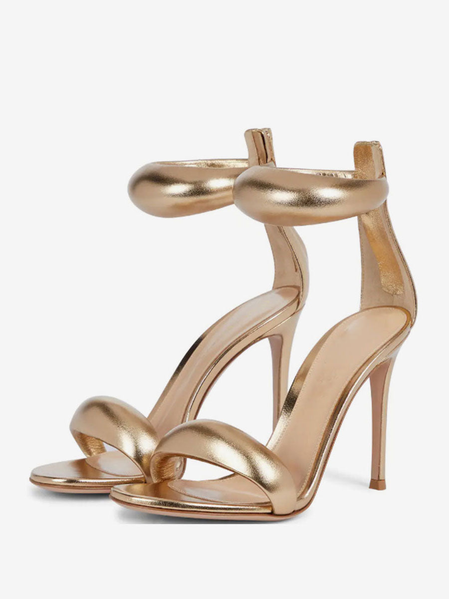 gold open toe ankle strap metallic sandals — view 1