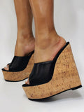 black open toe platform curve wedge sandals — view 1