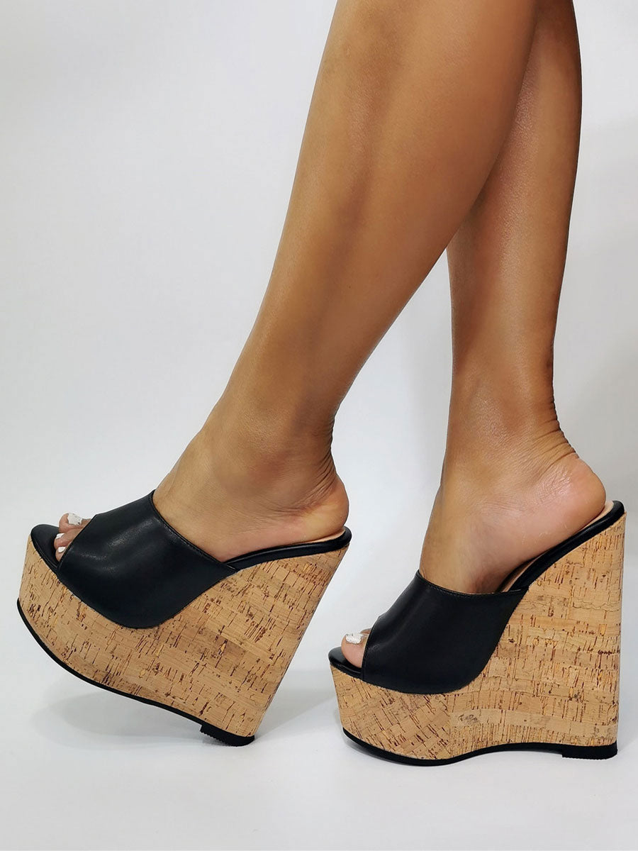 black open toe platform curve wedge sandals — view 3