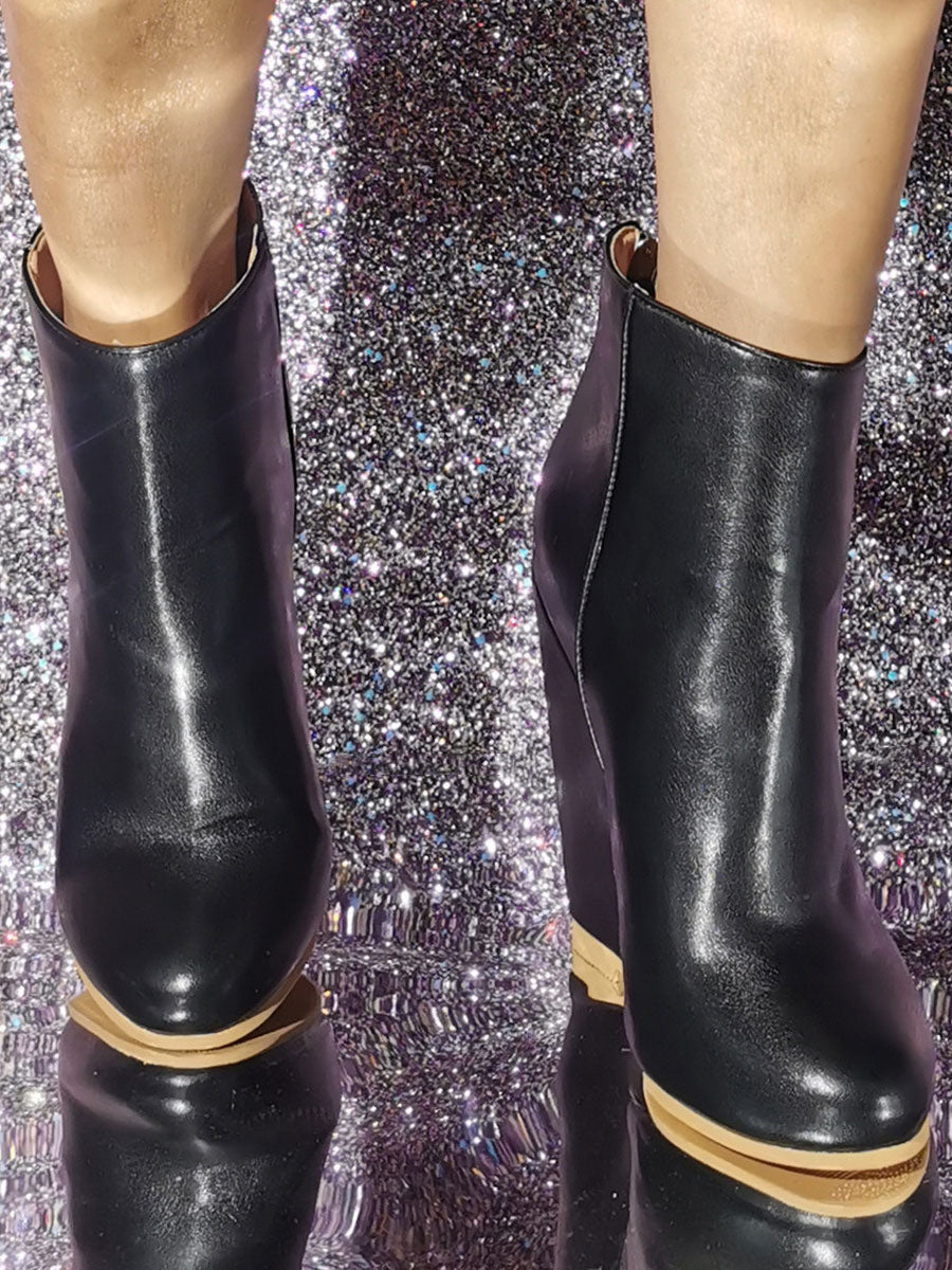 black round toe wedge curve ankle boots — view 4