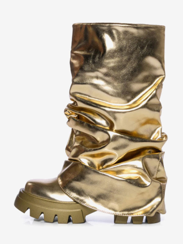 Gold Round-Toe Ankle Boots — view 4