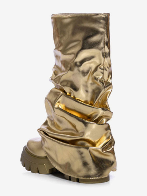 Gold Round-Toe Ankle Boots — view 6