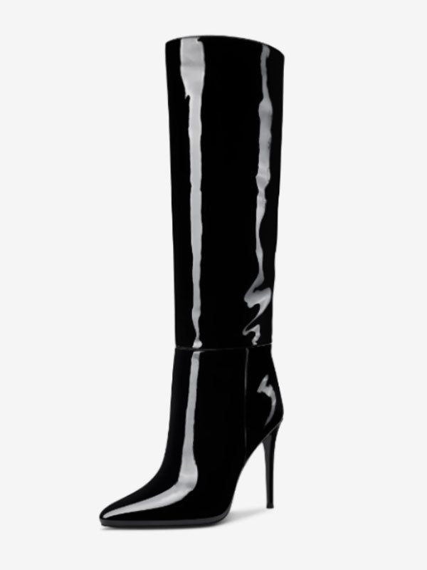 Pink Pointed-Toe Stiletto Knee-High Boots — view 4