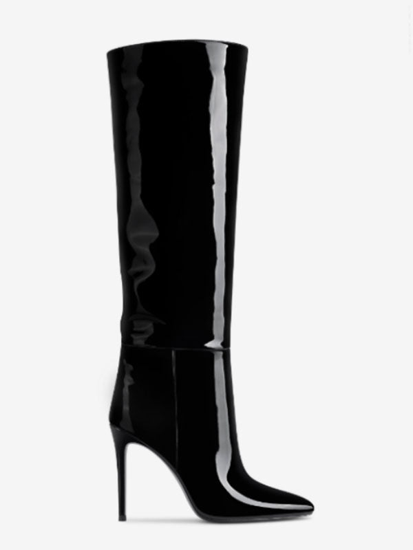 Pink Pointed-Toe Stiletto Knee-High Boots — view 5