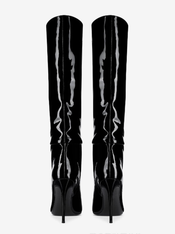 Pink Pointed-Toe Stiletto Knee-High Boots — view 6
