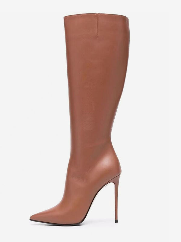 Red Pointed-Toe Stiletto Knee-High Boots — view 5