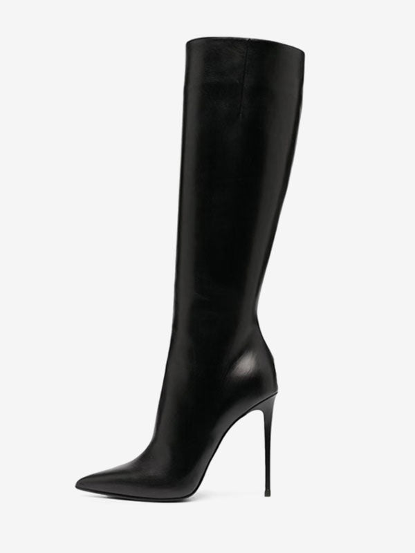 Red Pointed-Toe Stiletto Knee-High Boots — view 2