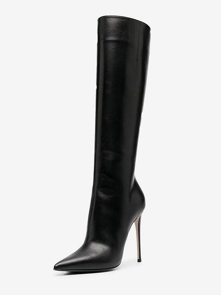 Red Pointed-Toe Stiletto Knee-High Boots — view 1
