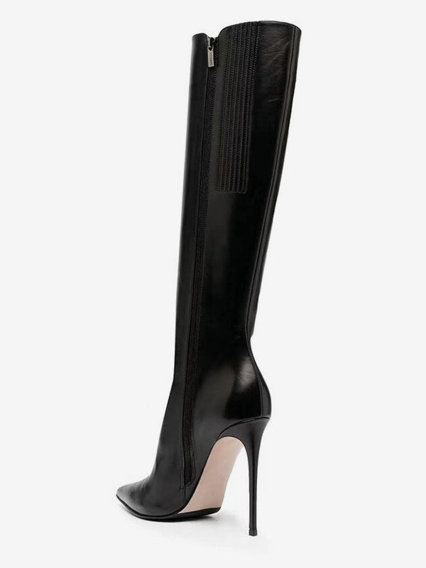 Red Pointed-Toe Stiletto Knee-High Boots — view 3