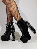 Black Round-Toe Platform Block Heel Ankle Boots — view 1