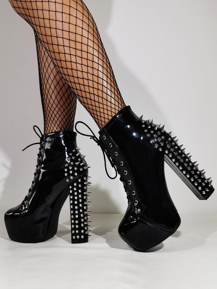 black round toe platform block heel ankle boots — view 1