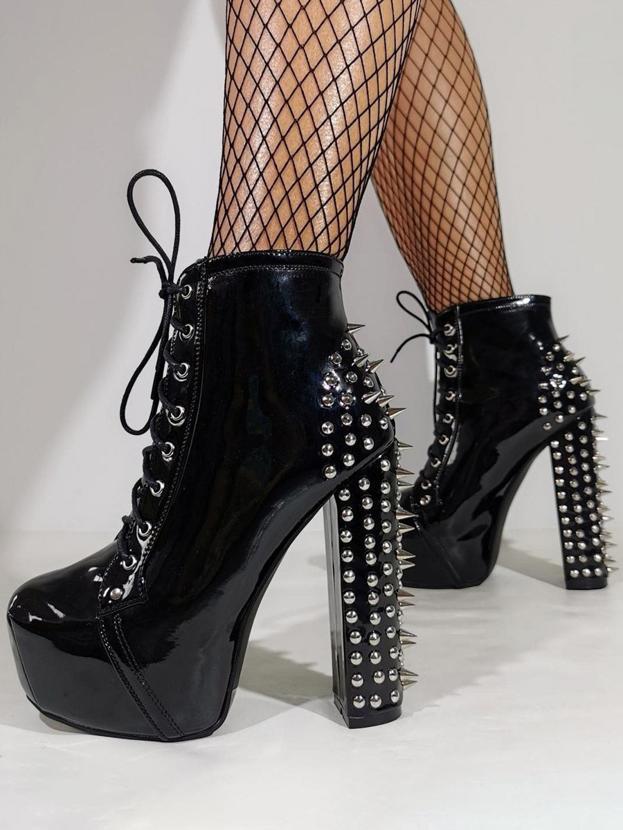 black round toe platform block heel ankle boots — view 2