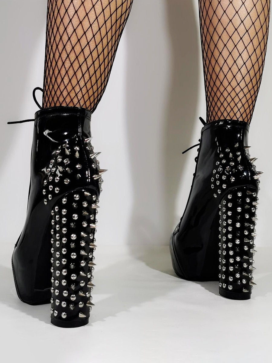 black round toe platform block heel ankle boots — view 3