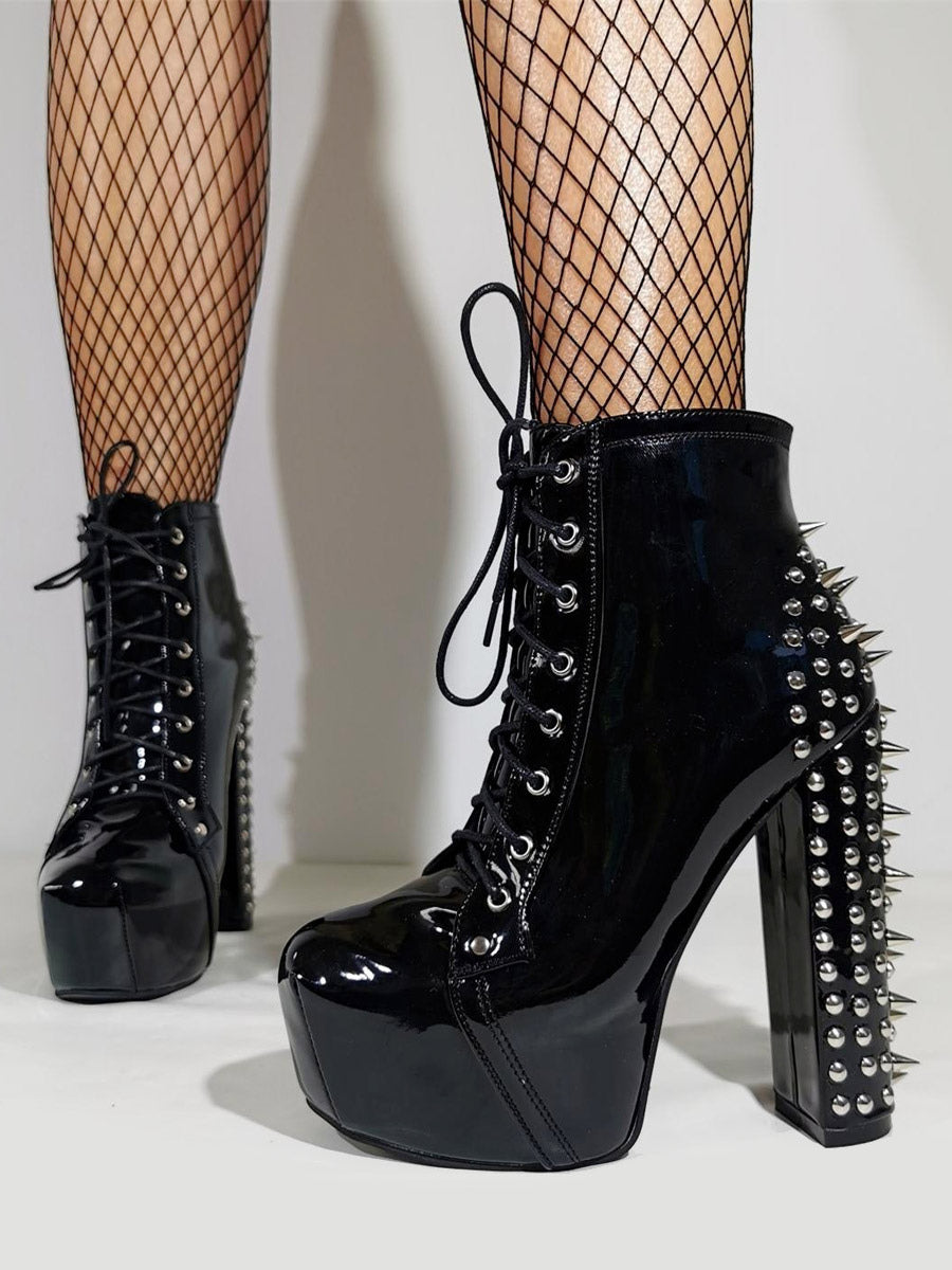 black round toe platform block heel ankle boots — view 4