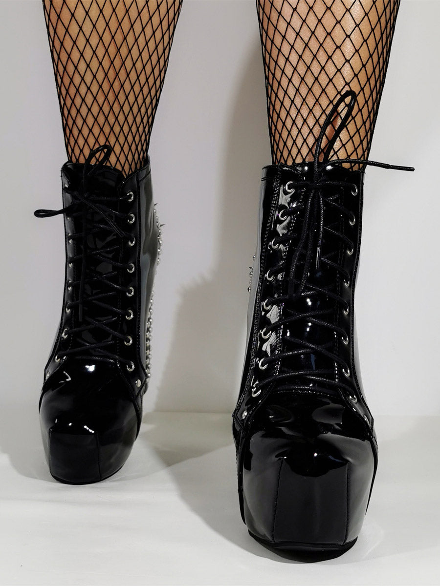 black round toe platform block heel ankle boots — view 5